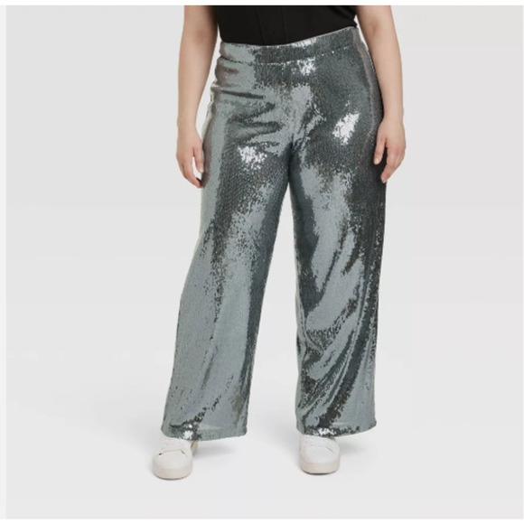 Relaxed Leg High Rise Sequin Silver Pants Sz 17 NEW -A New Day - Picture 1 of 8